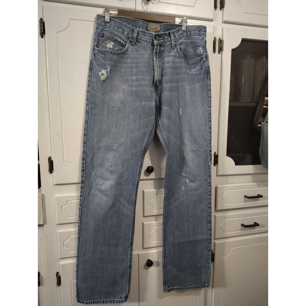 ARIAT Loop Lock Men's Straight Leg Workwear Denim Distressed Blue Jeans  34x36